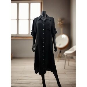 Lungo‎ L'Arno Italy Black 100% Linen Button Front Shirt Dress OS/0X